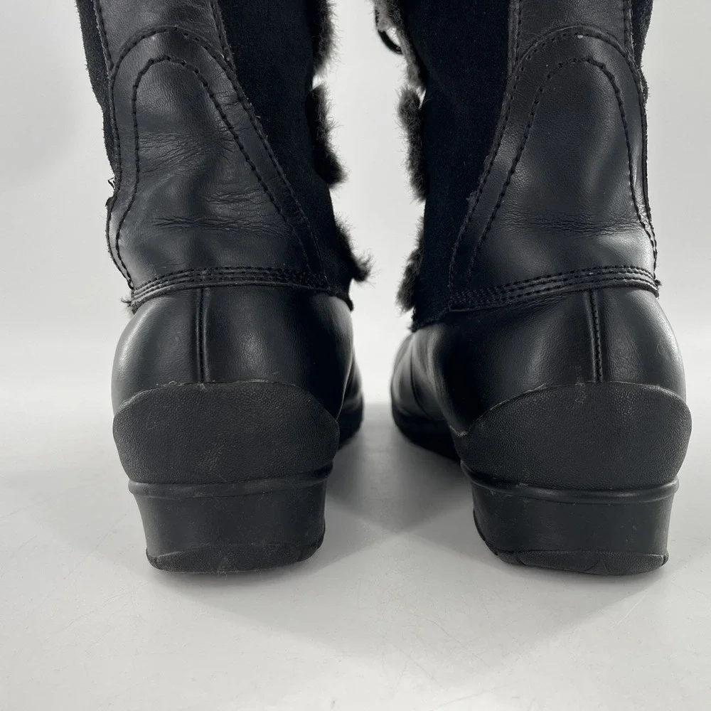 Vintage Nine West Knee High Womens 10 M Black Tall Mucker Duck Leather Suede Fur